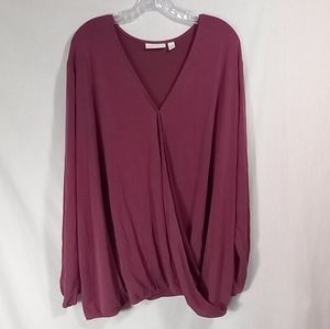 Susan Graver Maroon Faux Wrap Long Sleeve Top Size 5X